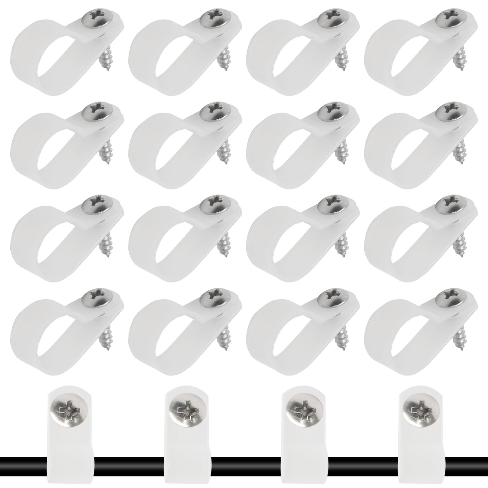 50 PCS 5/8 Inch 16 MM White Nylon Screw Mounting RType Cable Clip Wire Clamp
