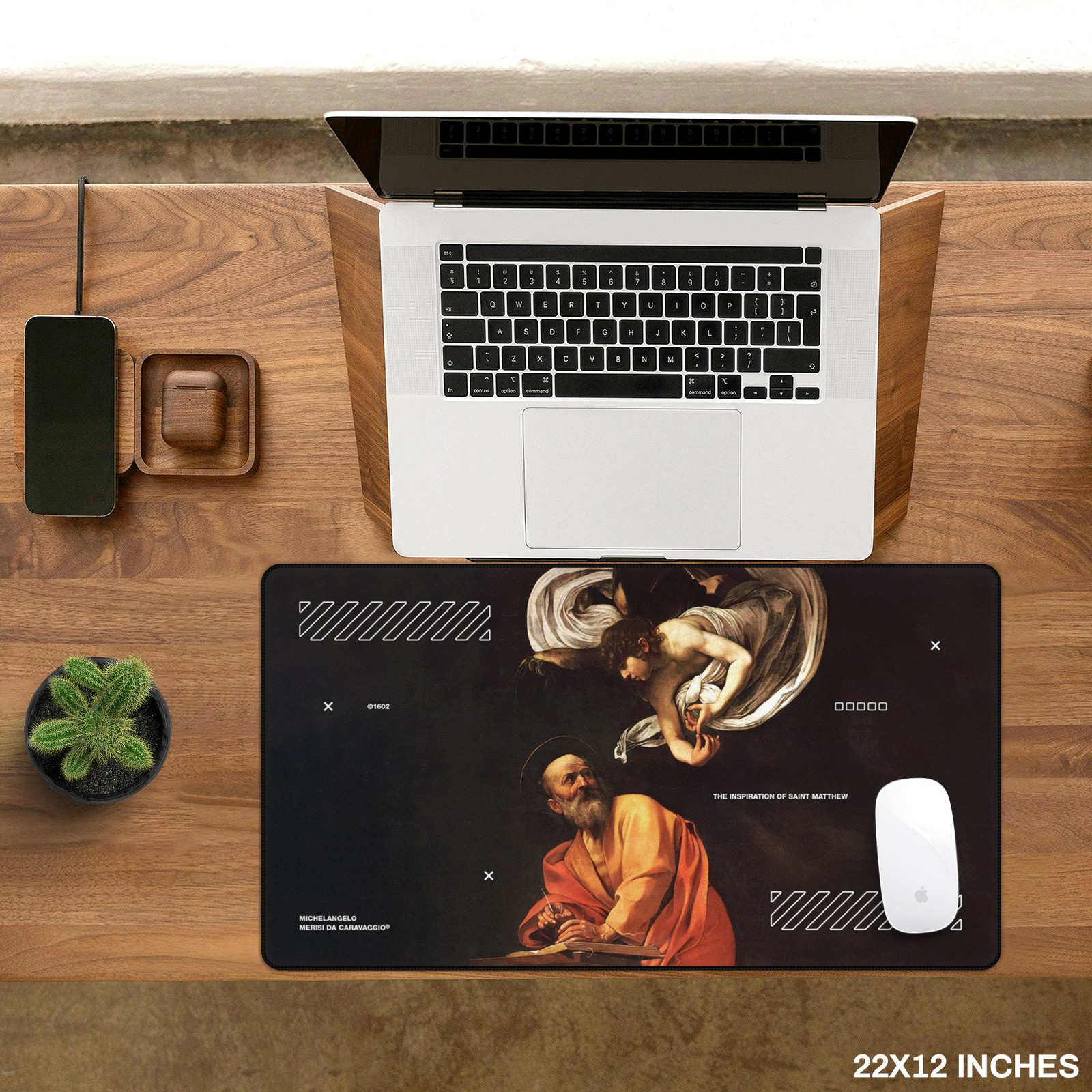 Religious Art Deskmat, Italian Baroque Painting Mousepad Large Office Caravaggio