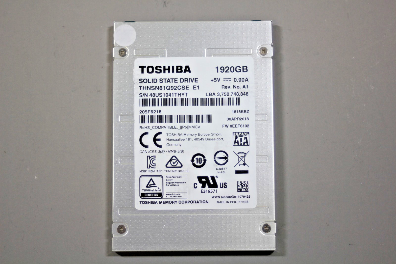 Toshiba 1.92TB SATA 6Gb/s 2.5" Enterprise SSD THNSN81Q92CSE 90-99% Health