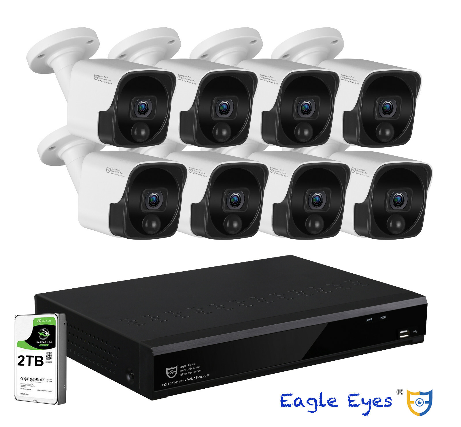 4K 8MP PoE NVR Surveillance Security System Cloud Upload OK 8TB 8x 5MP IP Camera