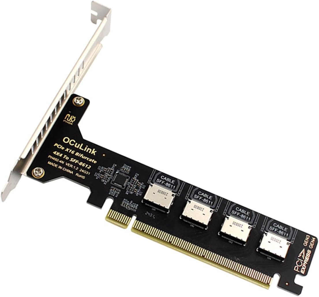CY Adapter Pci-Express 4.0 PCIE 16X Detachable to Four Oculink SFF-8612 SFF-8611