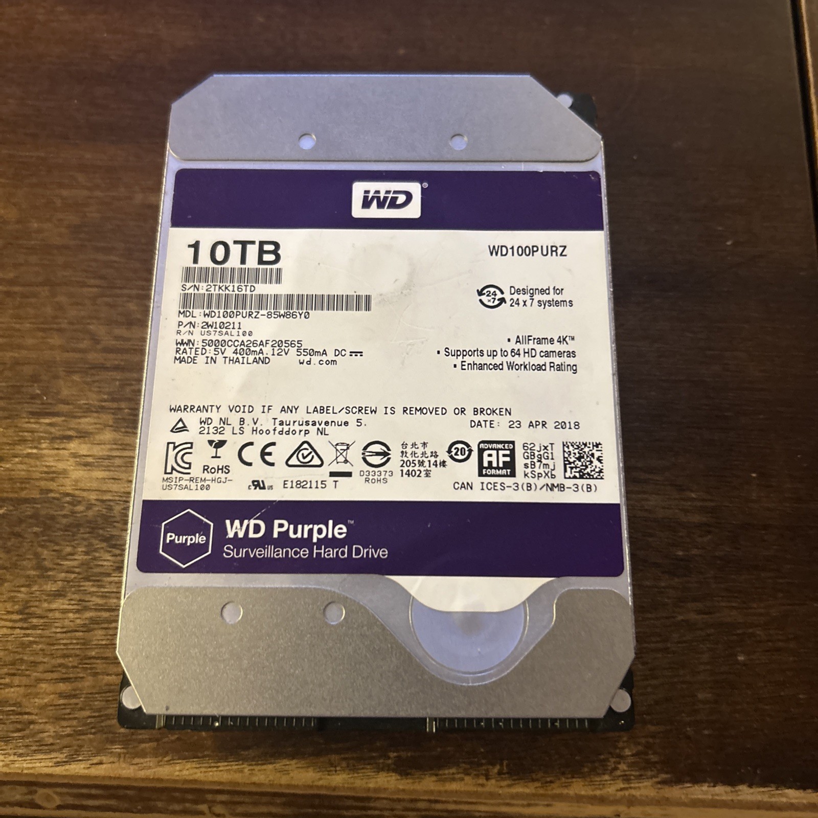 Western Digital Purple Surveillance 10TB HDD WD100PURZ