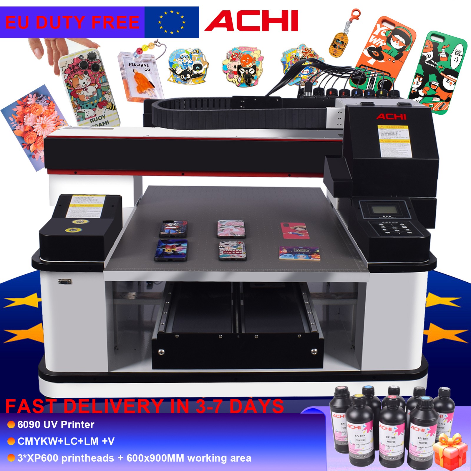 6090 UV Flatbed Printer Varnish UV Printing XP600 Head For Phone Case Acrylic US