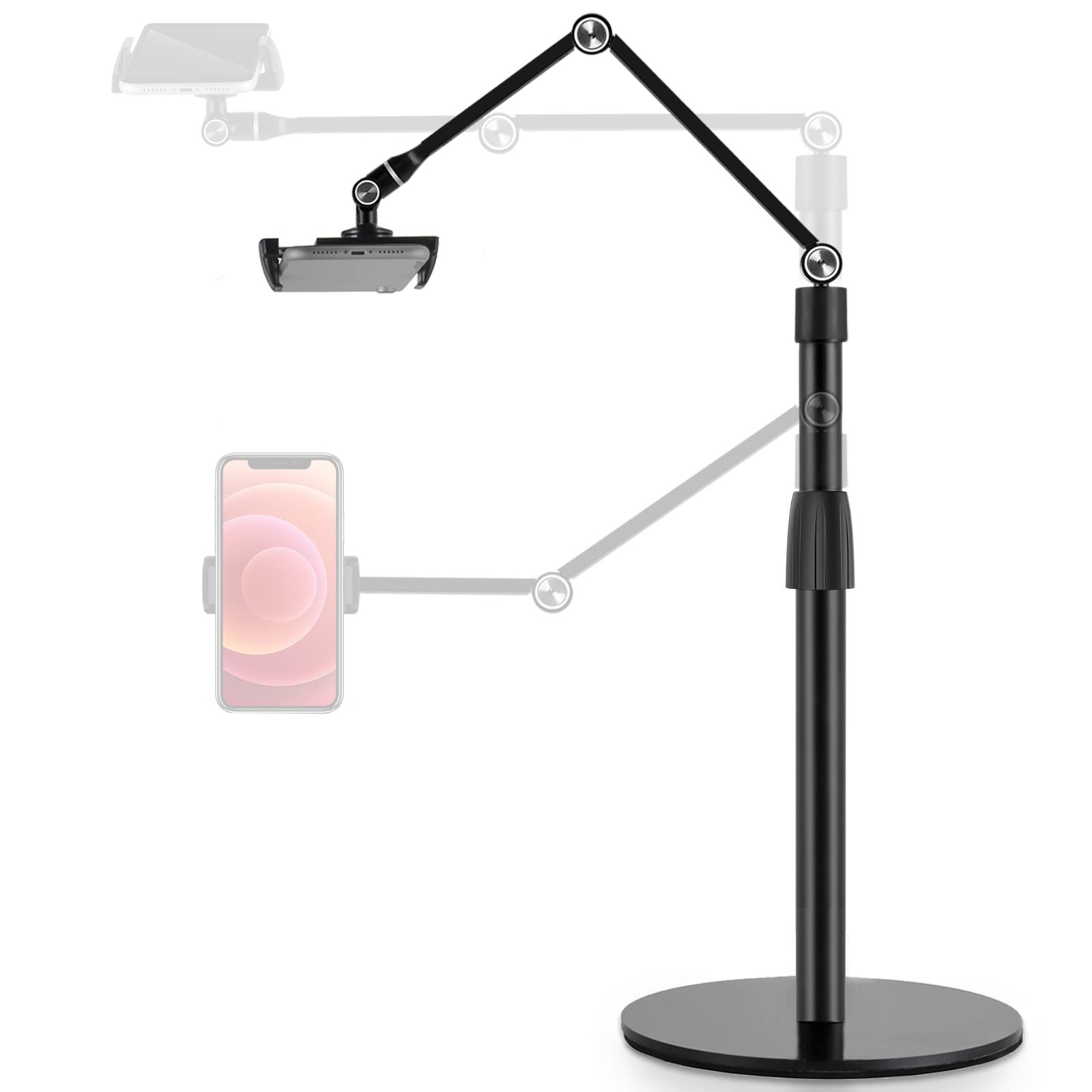Tablet Phone Overhead Stand, Height & 360 Degree Angle Adjustable, Aluminum D...