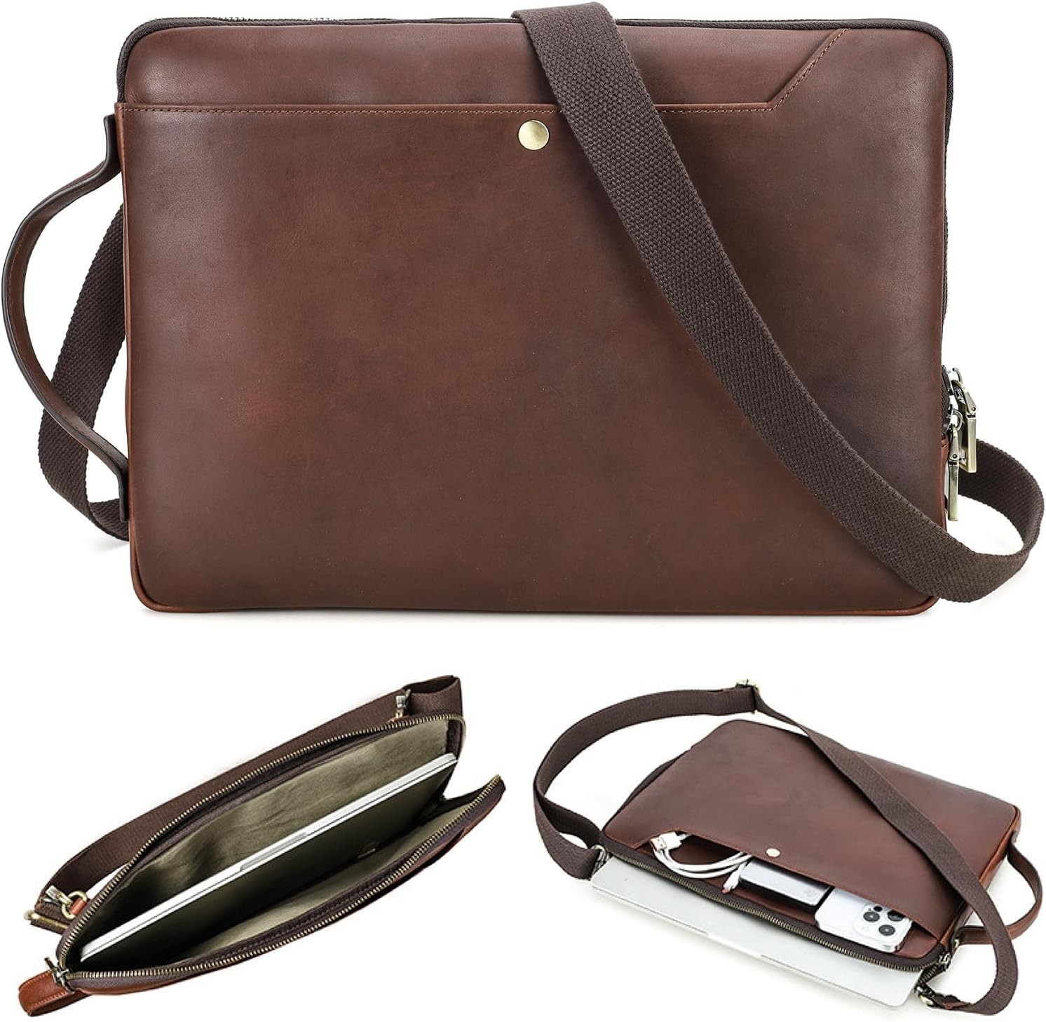 Top Grain Leather 14.2" Slim Laptop Bag Case for MacBook Pro 14 inch 2021 2022