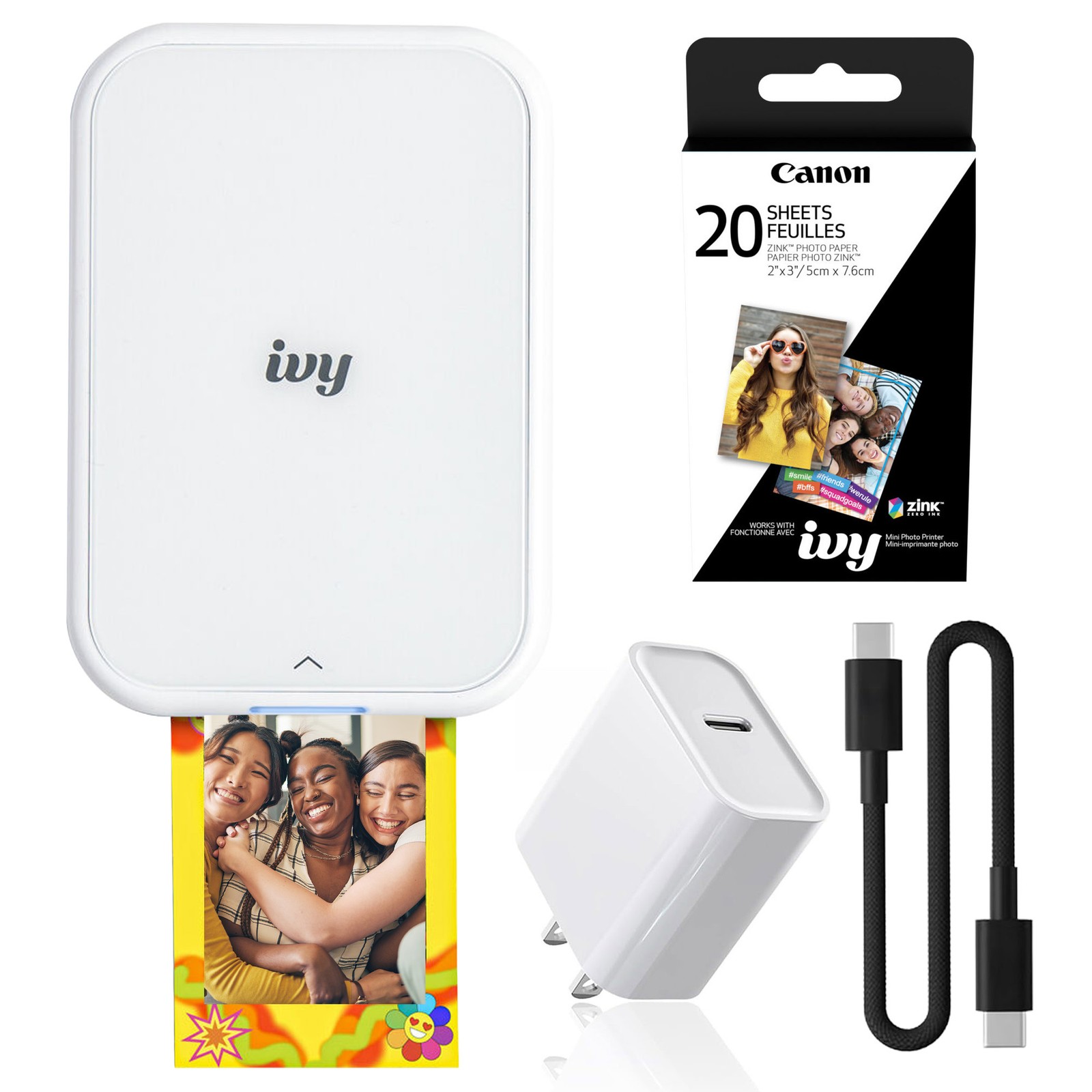 Canon IVY 2 Mini Photo Printer Pure White, Bluetooth Portable Printer for iOS &