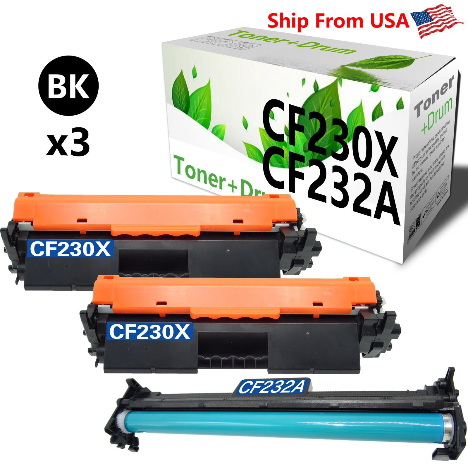 2PK 230X Toner Cartridge and 1PK CF232A Drum Unit for Pro 203dw Printer