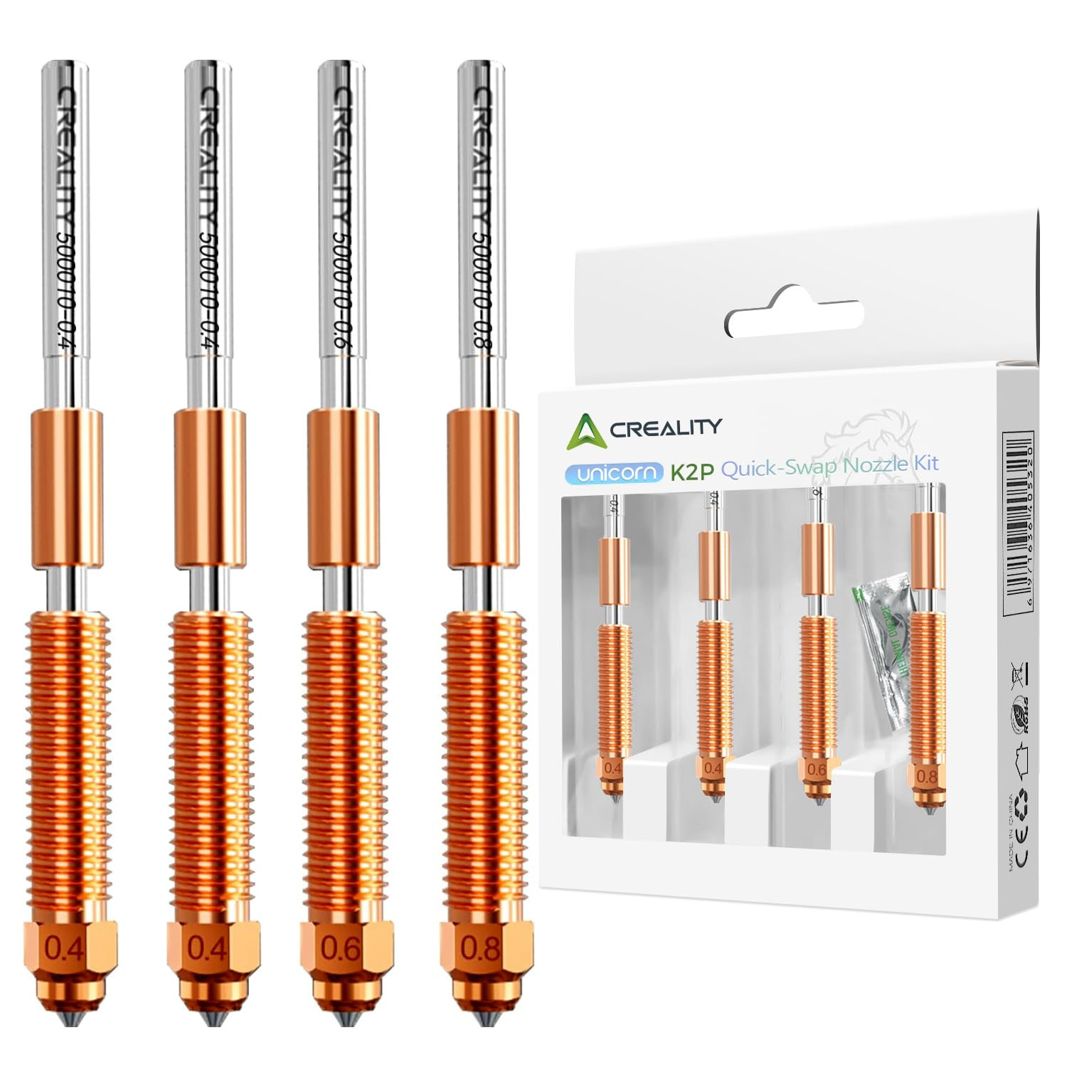 Official K2 plus Nozzles, 0.4/0.6/0.8Mm 4PCS Quick-Swap 3D Printer Hotend Nozzle