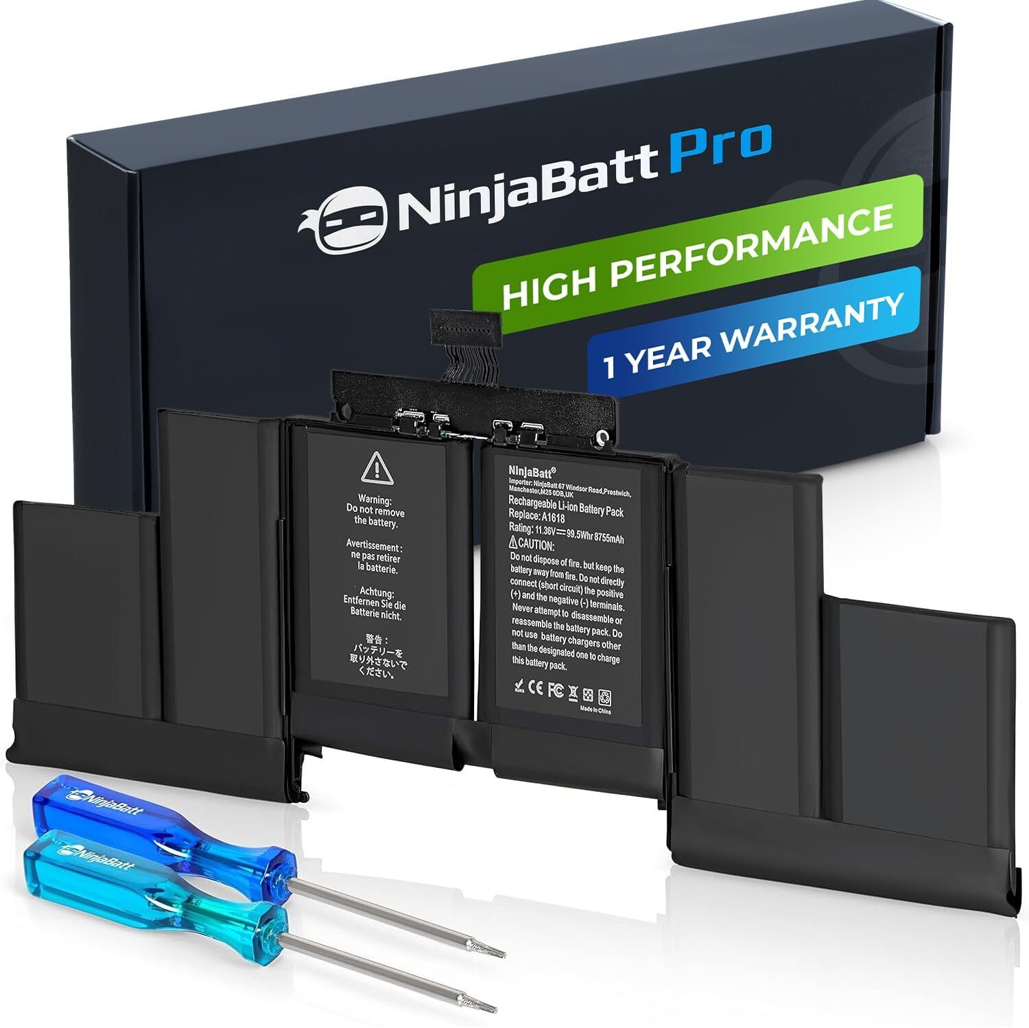 NinjaBatt Battery Replacement A1618 A1398 for Apple MacBook Pro Retina 15