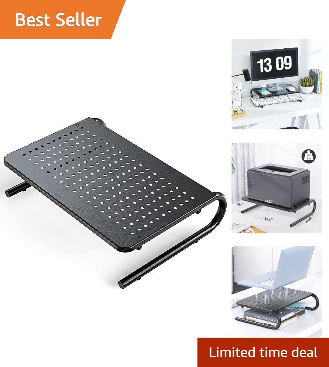 Compact Vented Laptop Shelf & Monitor Stand for Enhanced Workspace Organization