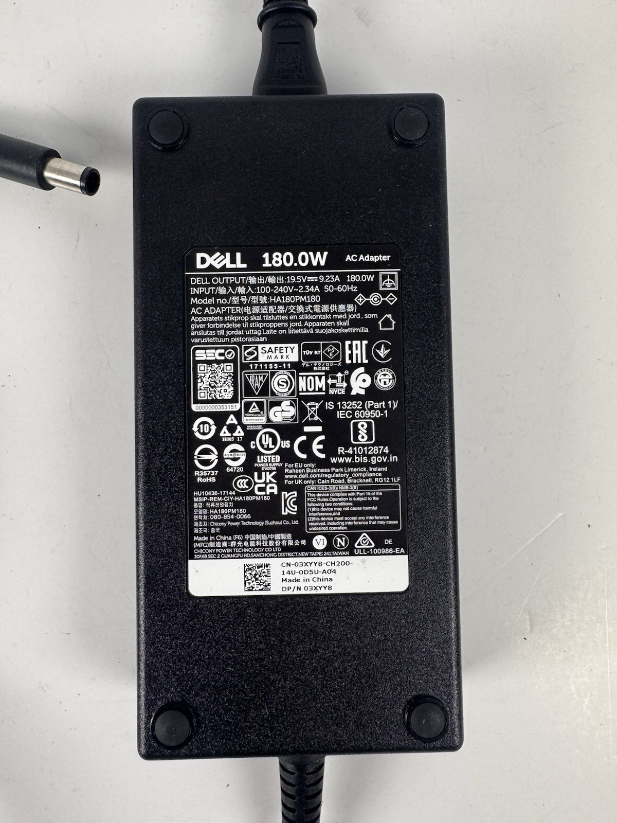 Genuine Dell 180W AC Adapter HA180PM180 19.5V 9.23A 7.4mm OEM Charger L2