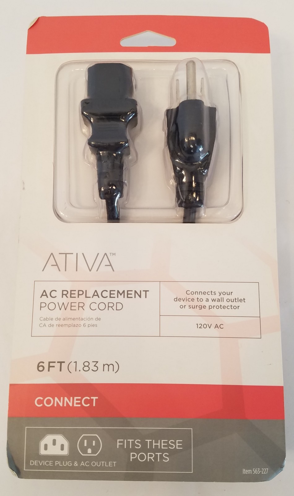 NEW Ativa 6-foot AC Replacement Power Cord, Item 563-227 NIP 