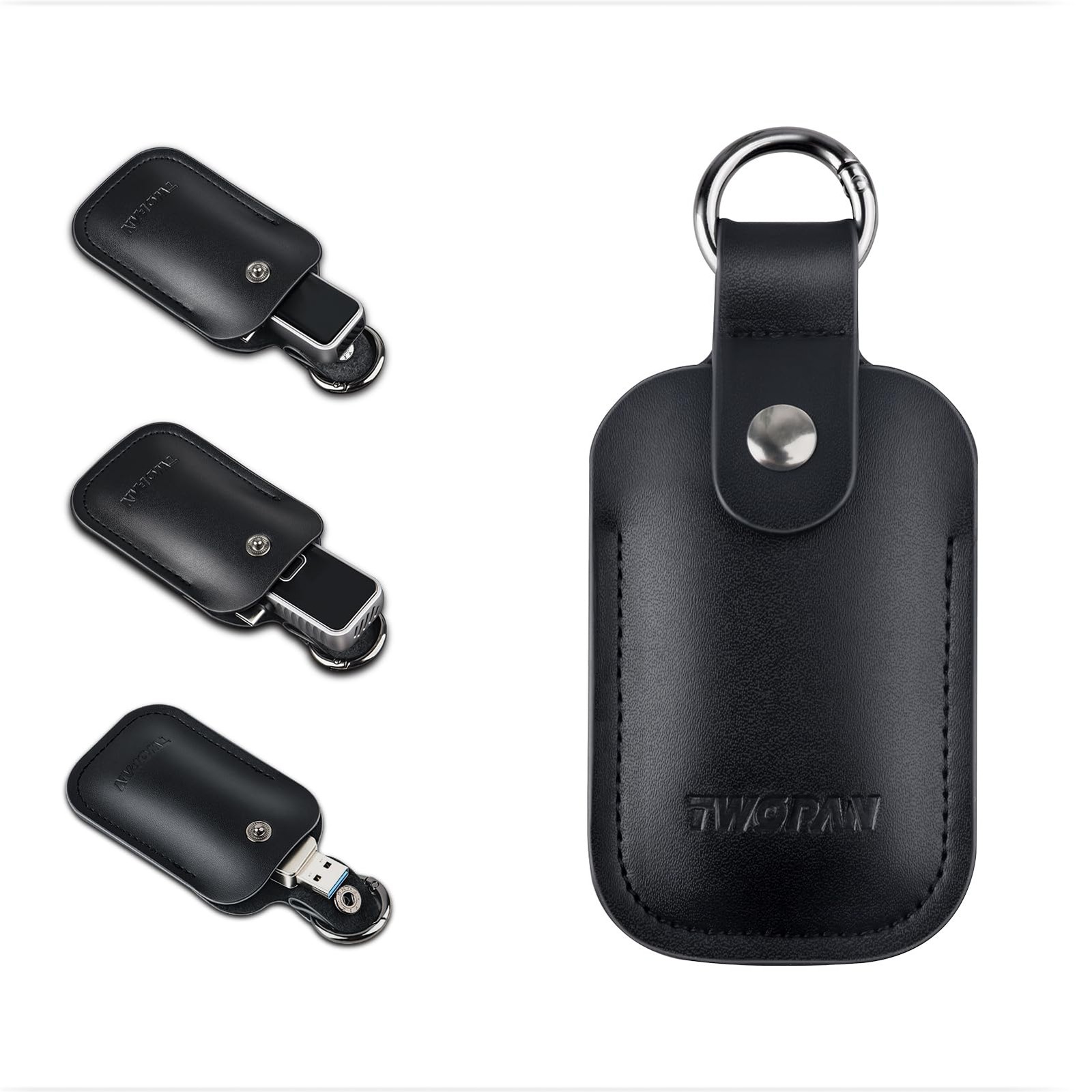 TWOPAN Genuine Leather SSD/USB Flash Drive Case, Portable Hand-Stitched Black