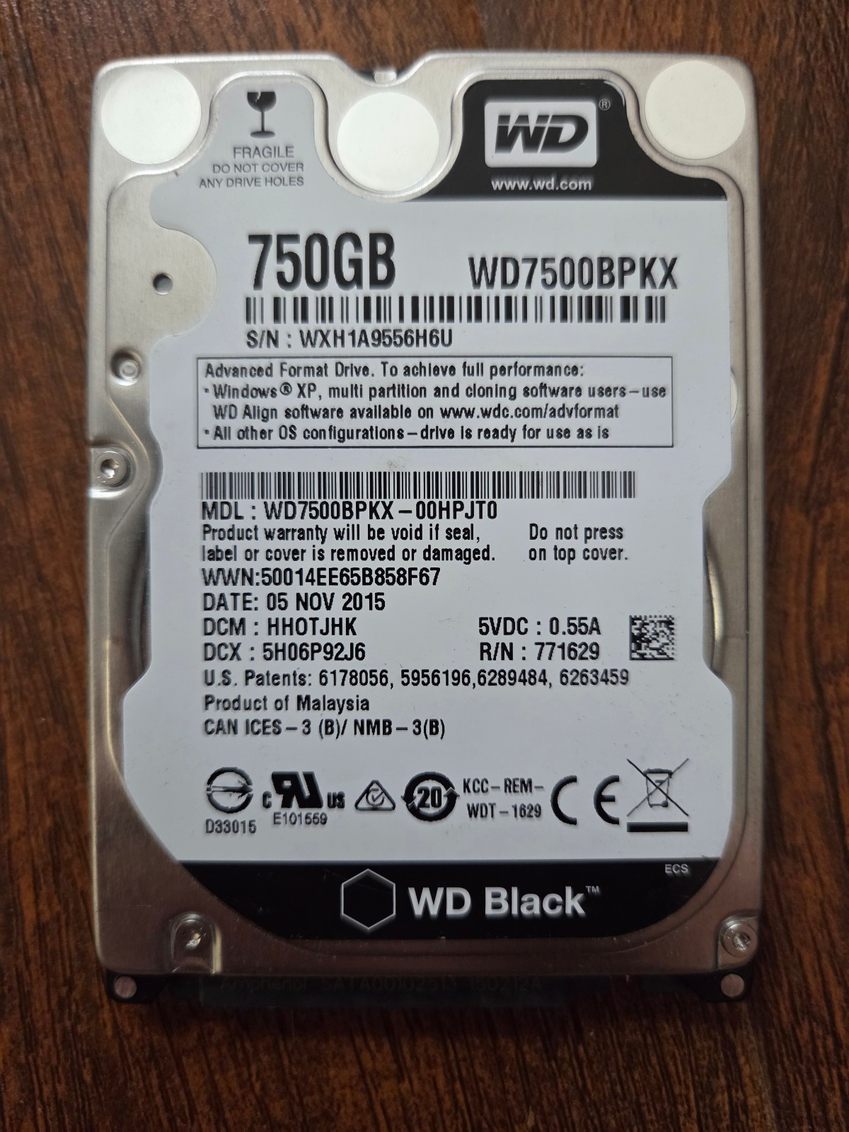 Western Digital WD7500BPKX-75HPJT0 2.5" Hard Drive 750GB SATA 6Gb/s 100% Health