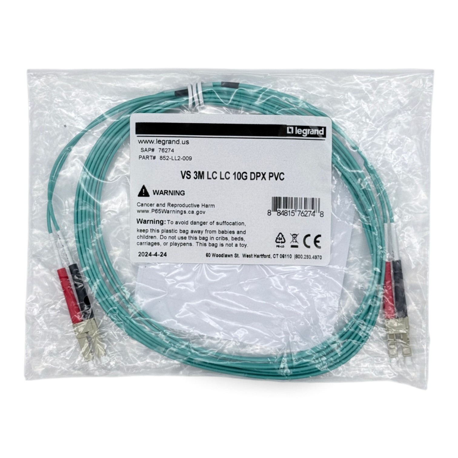 Legrand Quiktron 3m LC-LC OM3 Duplex Multimode Fiber Cable 10G 852-LL2-009