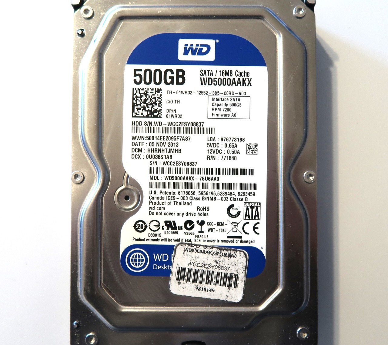 WD WD5000AAKX-75U6AA0 DCM:HHRNHTJMHB (WCC) Thailand 3.5" 500gb Sata HDD 11.2013