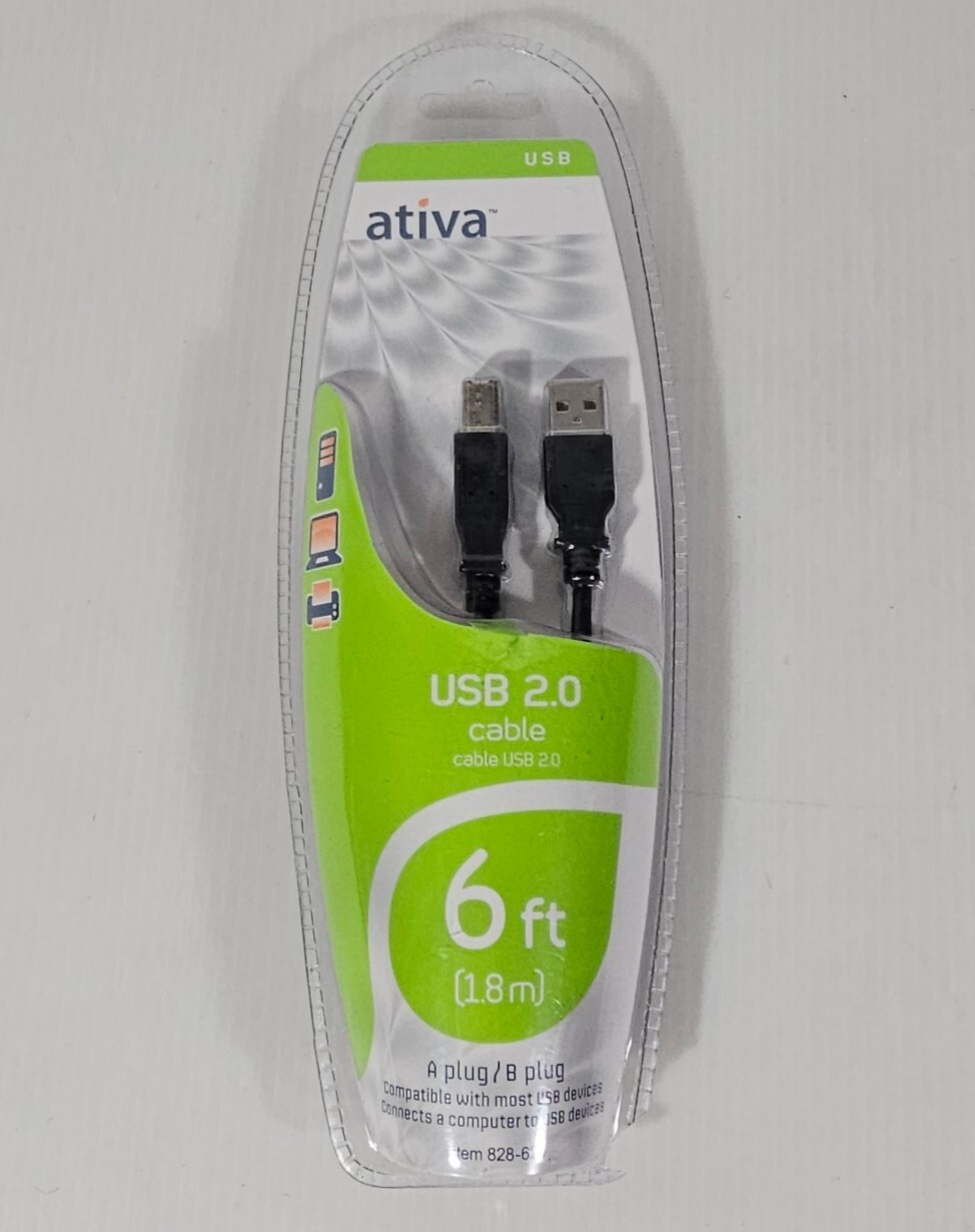 Ativa USB 2.0 Cable 6 ft Connect Computers Printers NEW