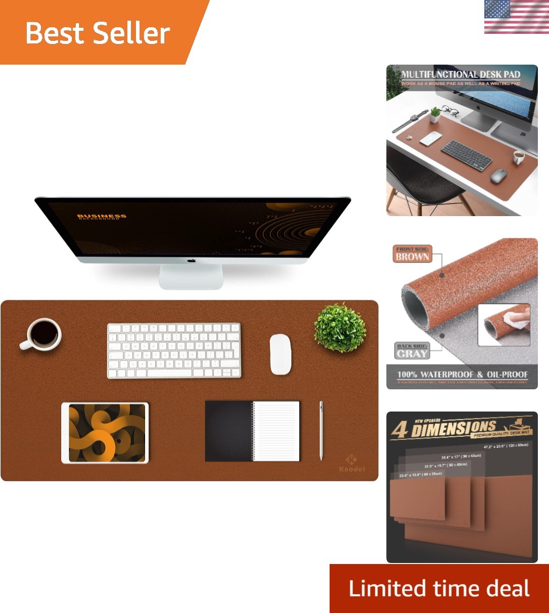 Elegant Brown Leather Desk Mat - 35.4" x 17" Multi-Purpose Desktop Protector