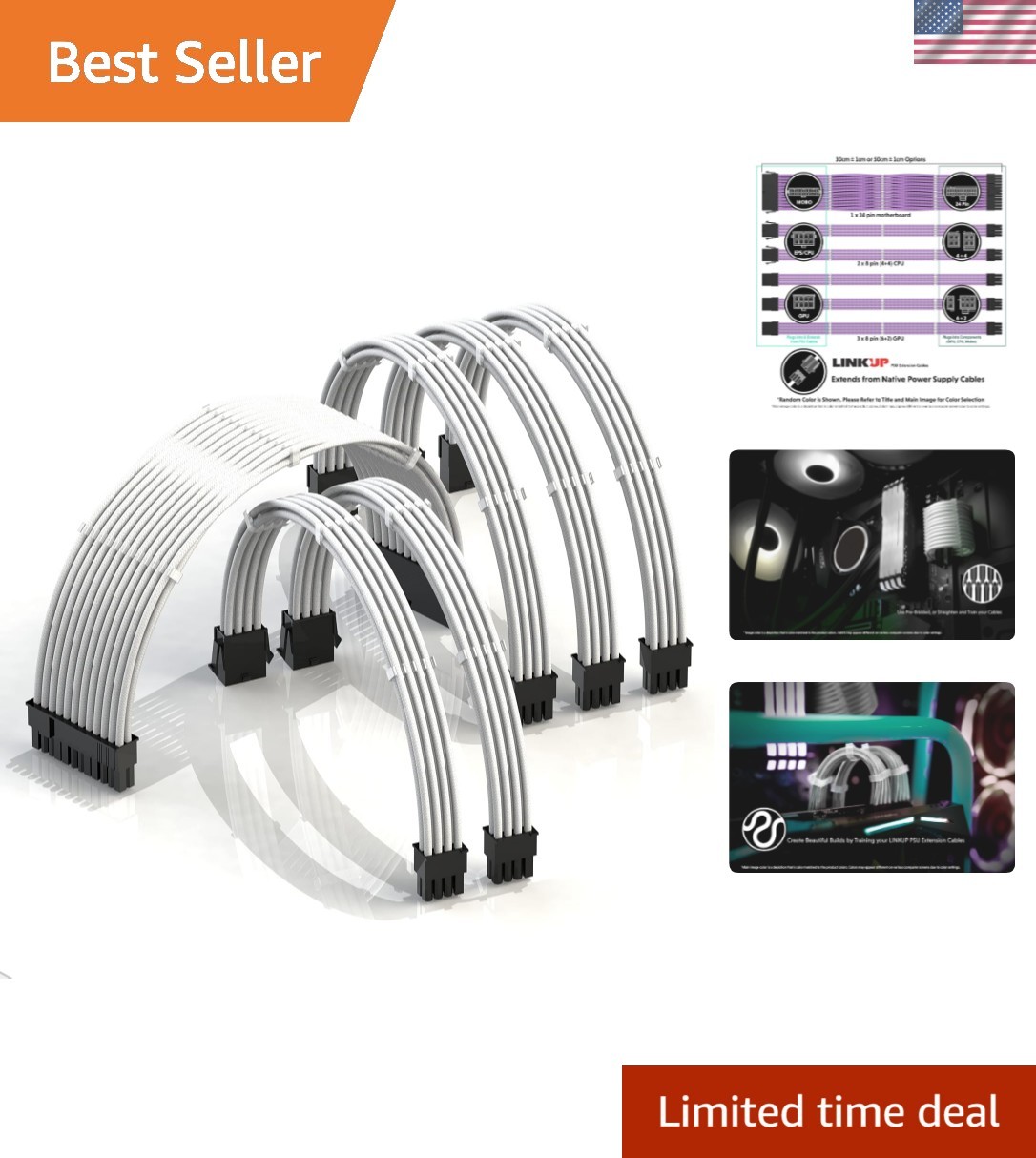 AVA 30cm PSU Cable Extension Sleeved Custom Mod GPU PC Braided