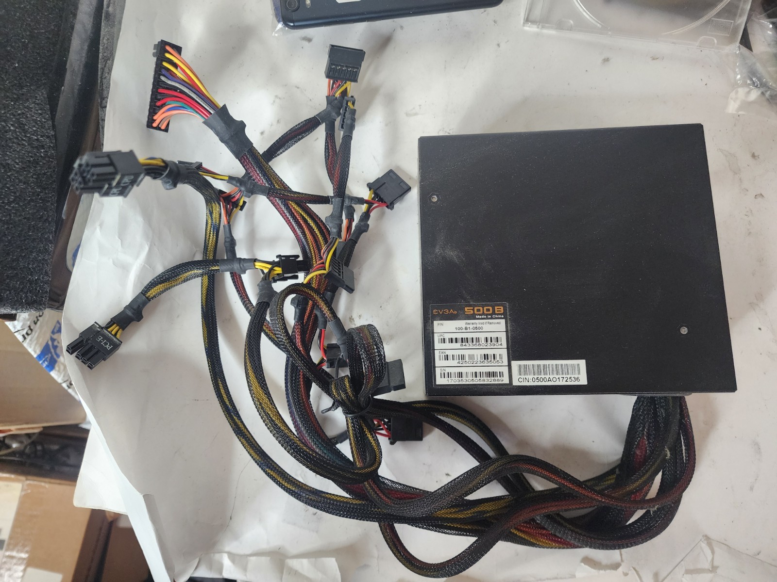 EVGA 500B 500W  100-B1-0500 Power Supply w/cables tested clean