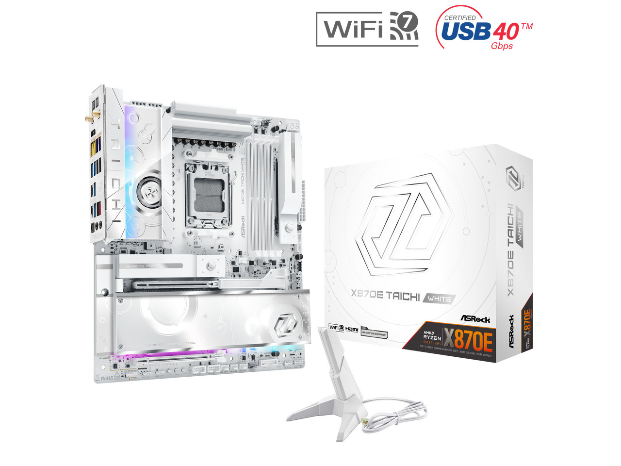 ASRock X870E Taichi White AM5 AMD X870E EATX Motherboard - Wi-Fi 7, PCIe 5.0,
