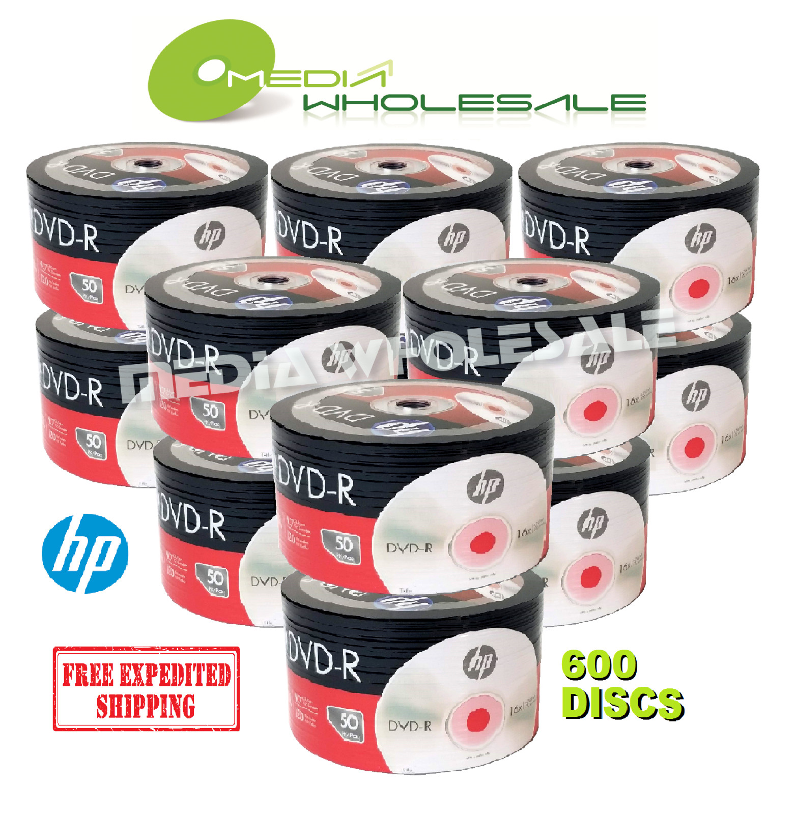 600 HP Blank 16X DVD-R DVDR Branded Logo 4.7GB Media Disc 12x50pk FREE EXPEDITED