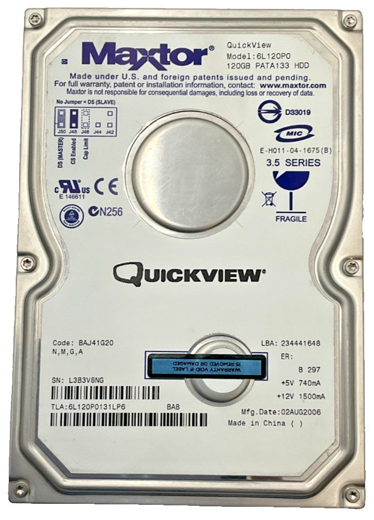 Maxtor Quickview 6L120P0 BAJ41G10 D33019 160GB 7200RPM 3.5'' Internal Hard drive