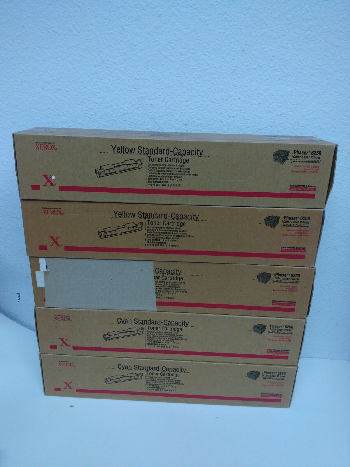 Lot of ( 5x )  Xerox Phaser Toner Cartridges 6250 - 3x Yellow ,2x Cyan  NEW