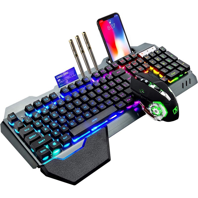 MAMBASNAKE K680 Wireless Gaming Keyboard and Mouse,Rainbow Backlit Rechargeable