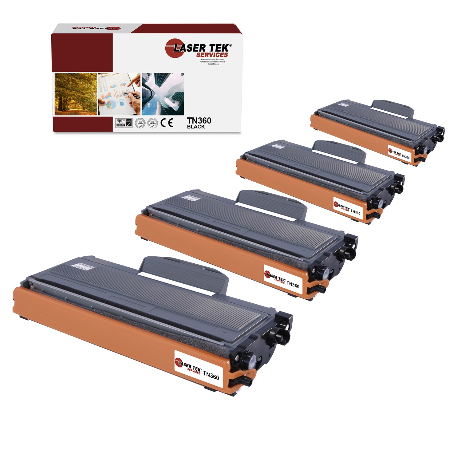 4Pk LTS TN-360 Black Compatible for Brother HL2140 2150, MFC7320 Toner Cartridge