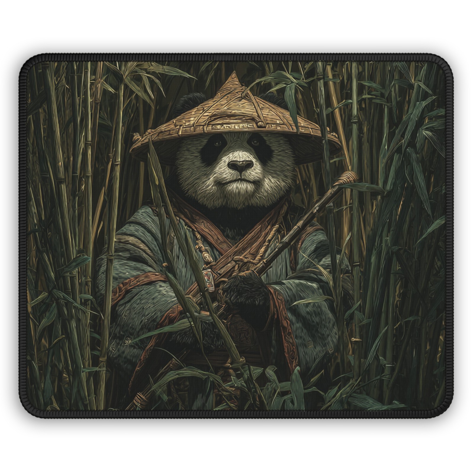 Samurai Panda in Bamboo Gaming Mouse Pad | Zen Warrior Artwork