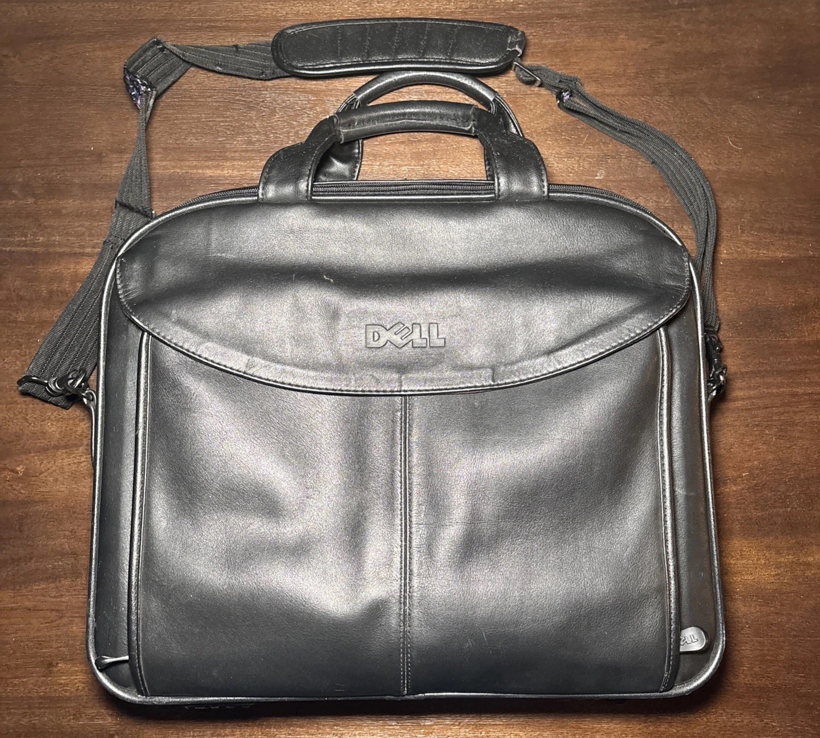 Vintage Dell Genuine Black Leather Laptop Briefcase Messenger Bag 17x13x4 Large