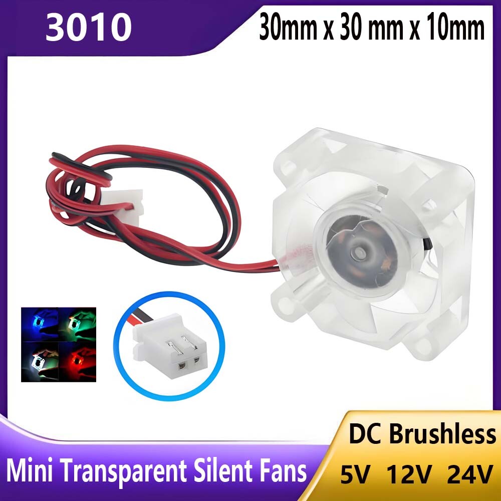 3010 Cooling Fan Mini Transparent Silent Fans Brushless LED Light DC 5V 12V 24V