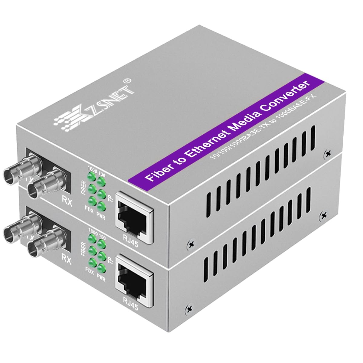 XZSNET A Pair of Gigabit ST to RJ45 SingleMode 20km 1310nm, Grey 