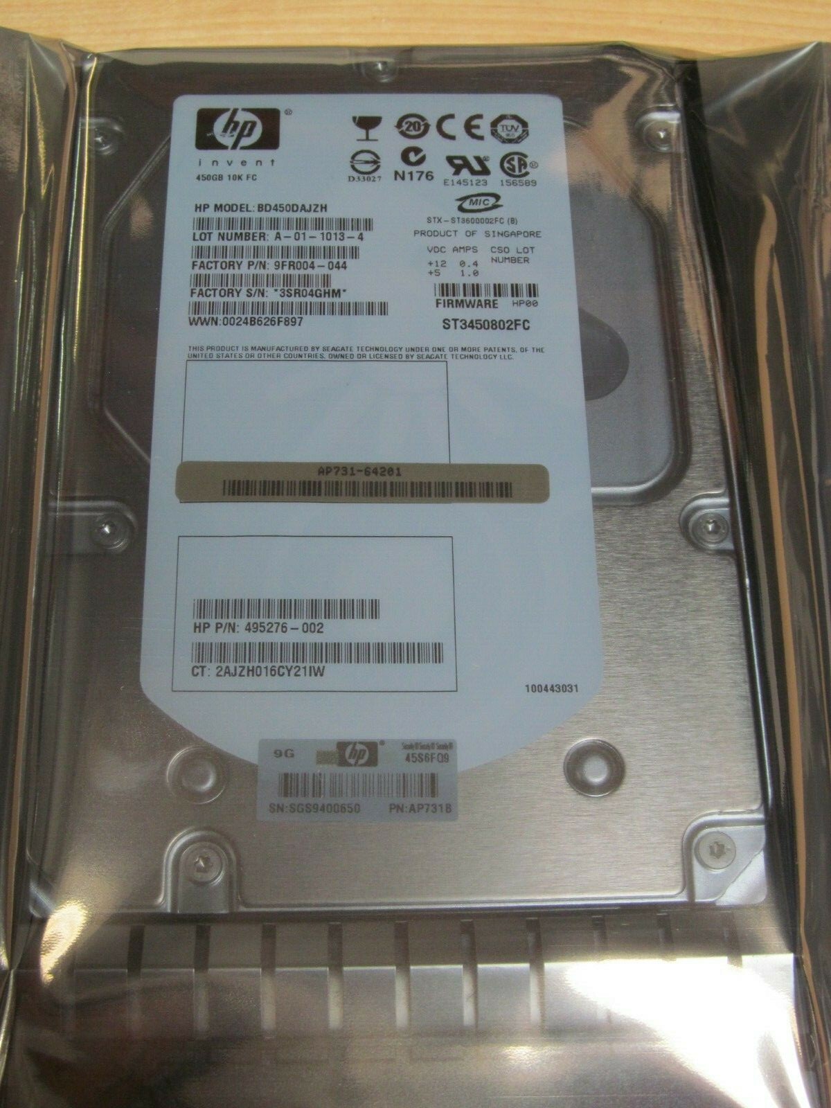 HP 518734-001 AP731B BD450DAJZH 495276-002 450GB 10K 3.5" FC HARD DRIVE