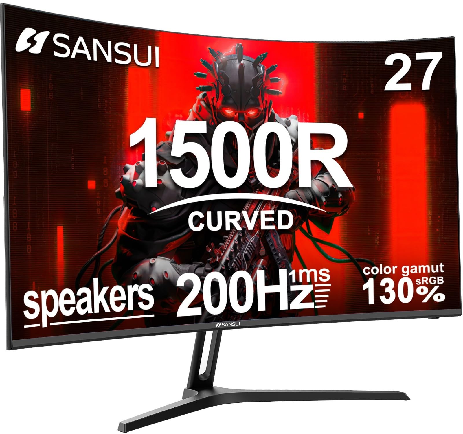 SANSUI 27 Inch Curved Gaming Monitor 200Hz 180Hz 1ms with Speakers FHD 1080P ...