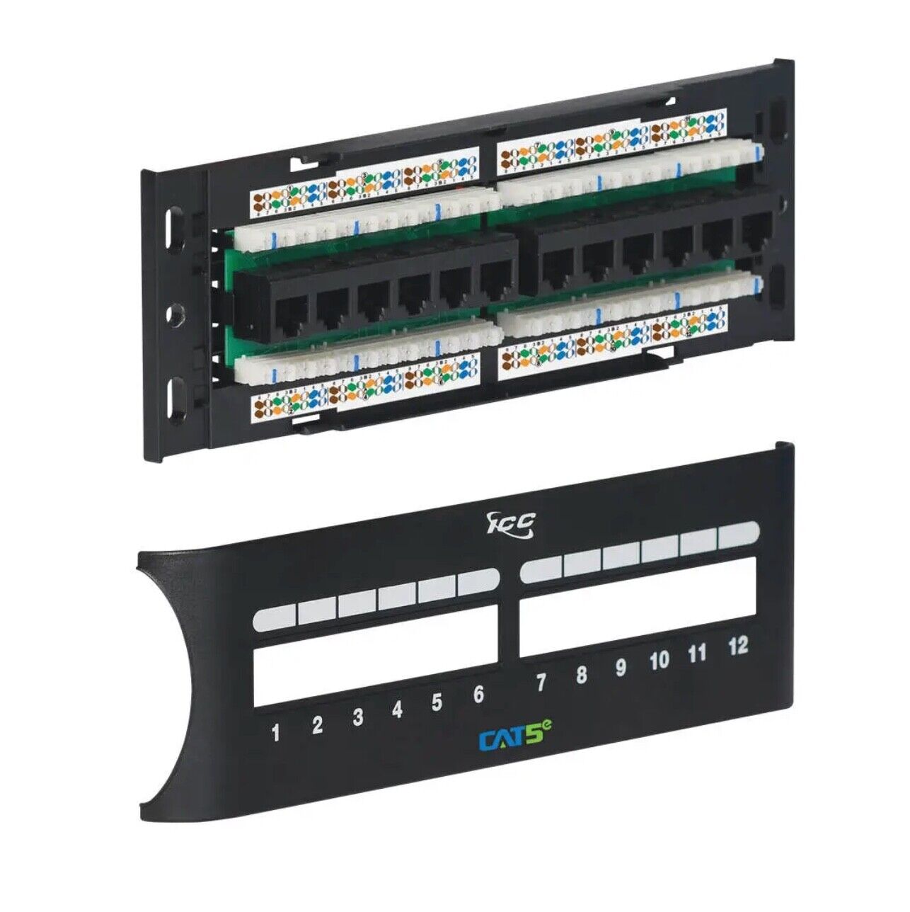 ICC CAT5e Zero-U Front Access Patch Panel with 12 Ports (ICMPP12FXE) - Black