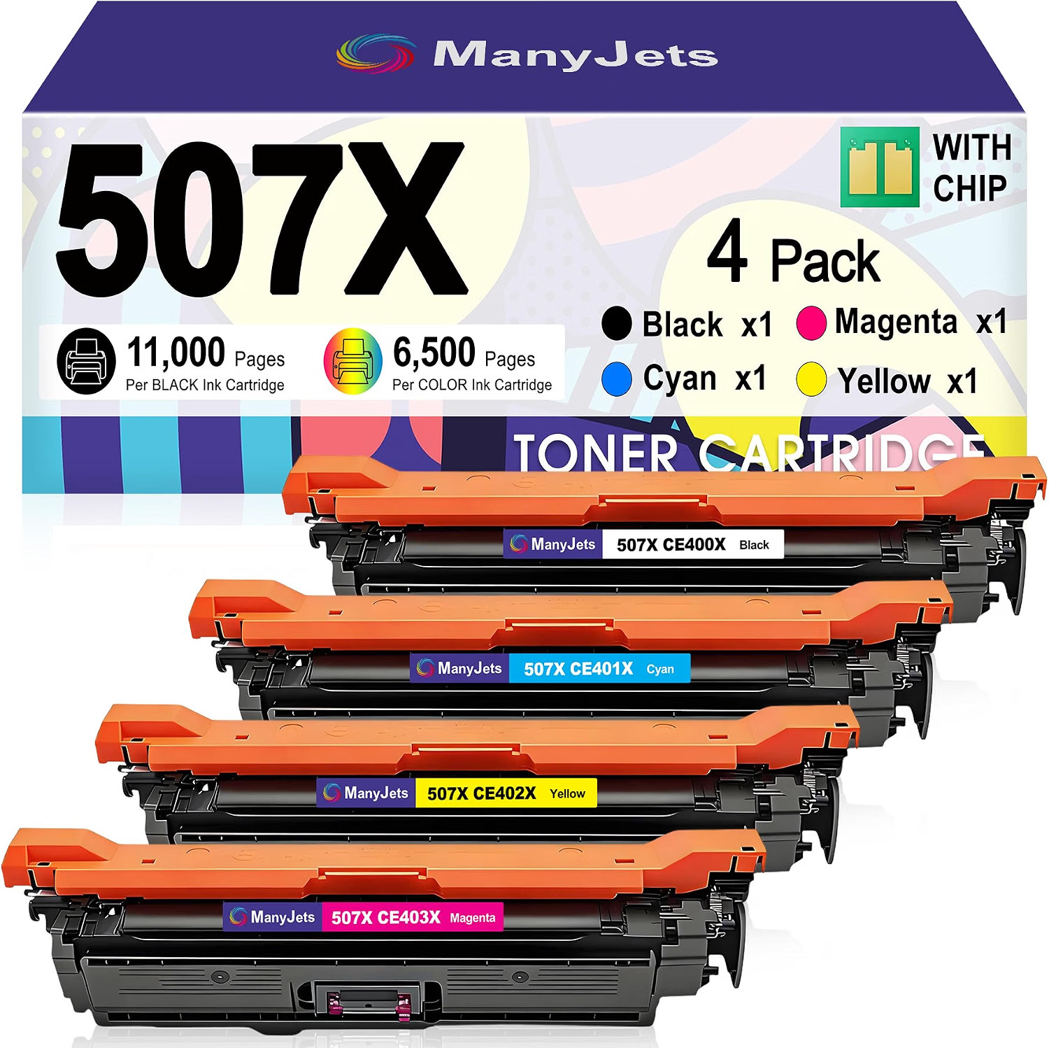 With Chip 4-Pack Toner Cartridge Black Cyan Magenta Yellow 507X HP BN M551