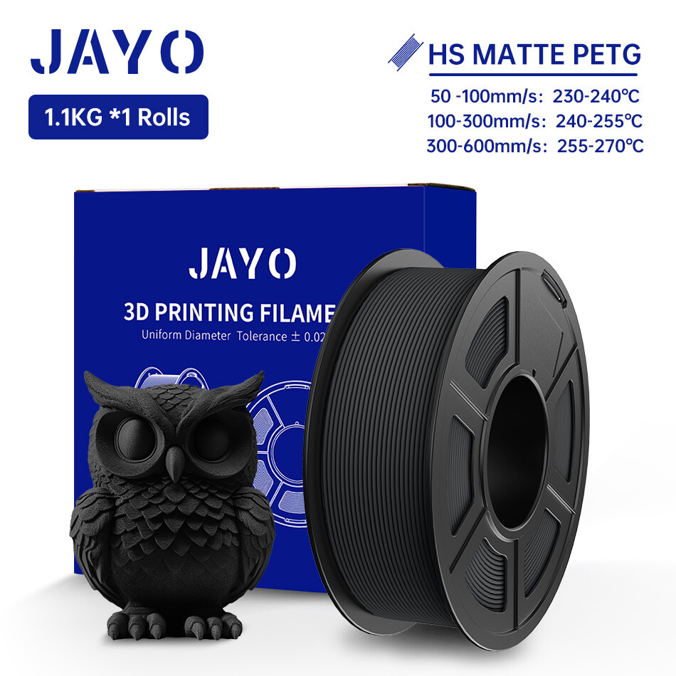 JAYO 1.1KG PETG Matte Black High Speed 1.75mm 3D Filament Frosted Texture Neatly