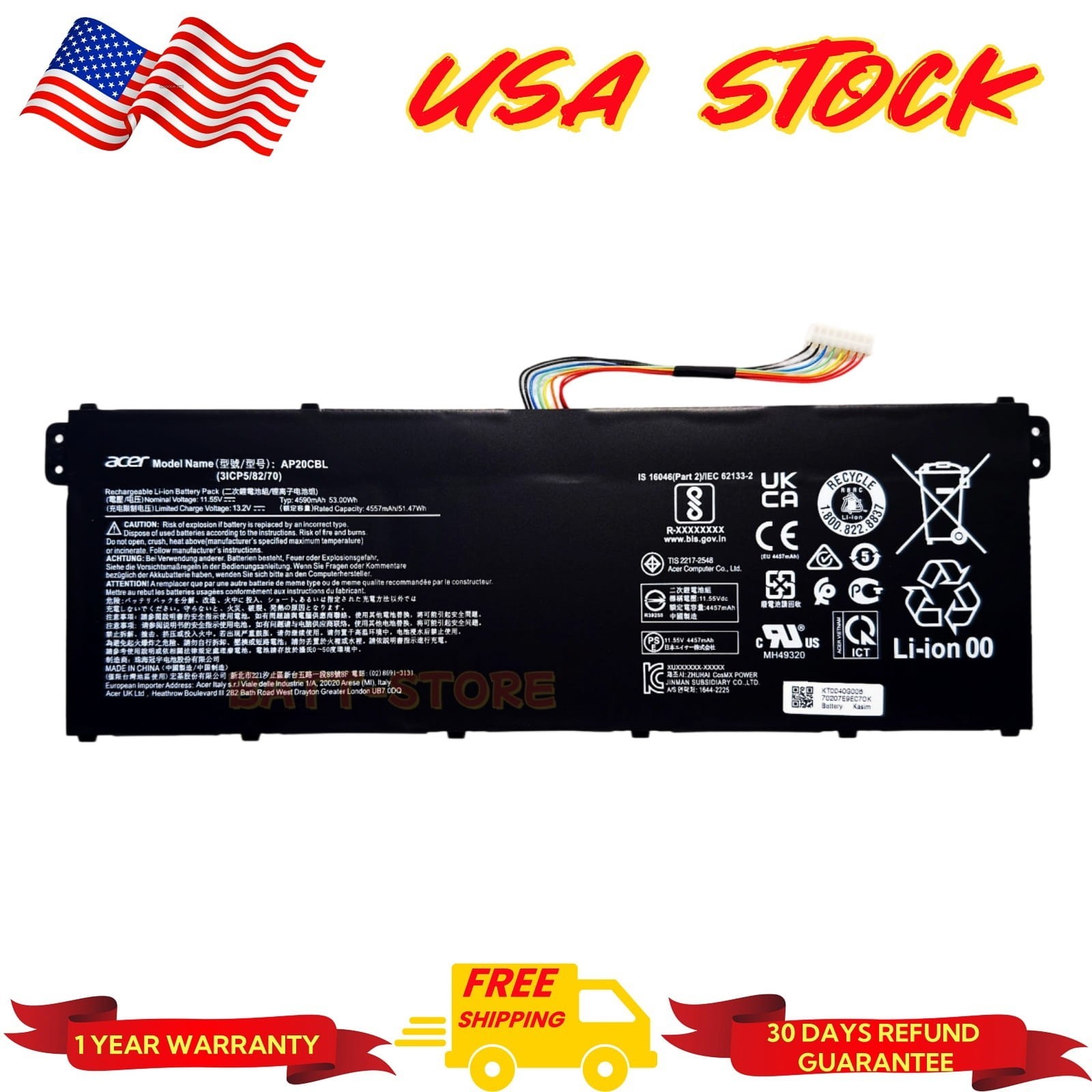 AP20CBL Genuine Battery For Acer Aspire 7 A715-43G Aspire 5 A515-45 53Wh