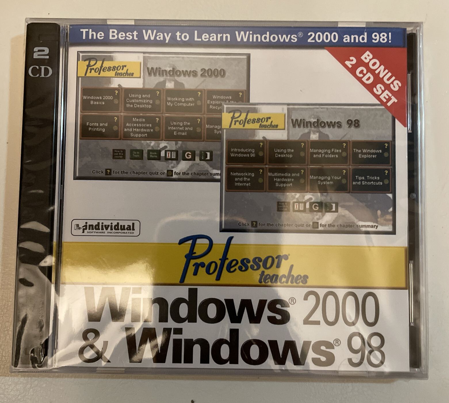 Windows 2000 and Windows 98 CD (Rare) Vintage Sealed 2 CD Set Professor Teaches
