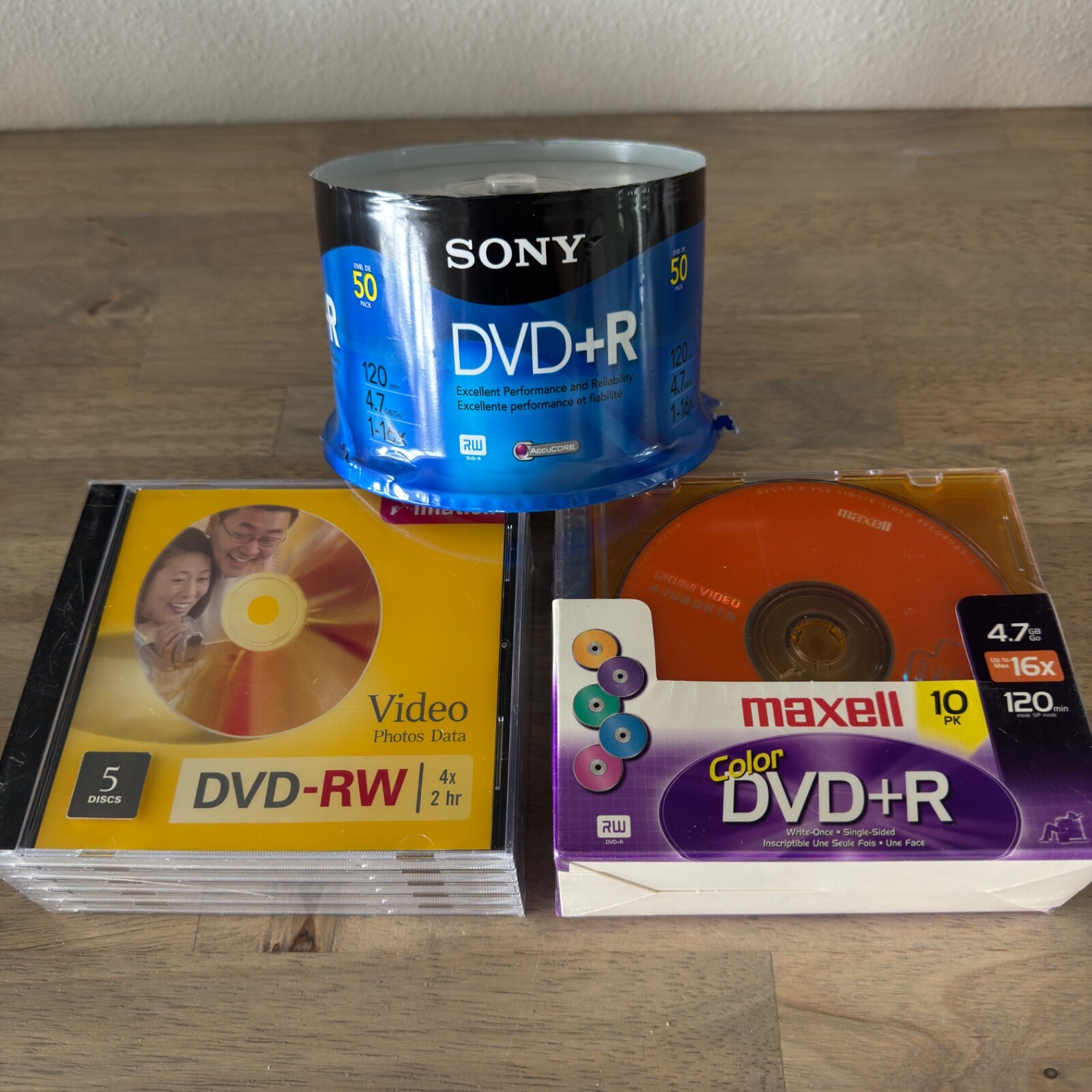 65 New Sealed DVD's 50 Pack Sony +R Maxell 10 Pack +R imation 5 Pack -RW
