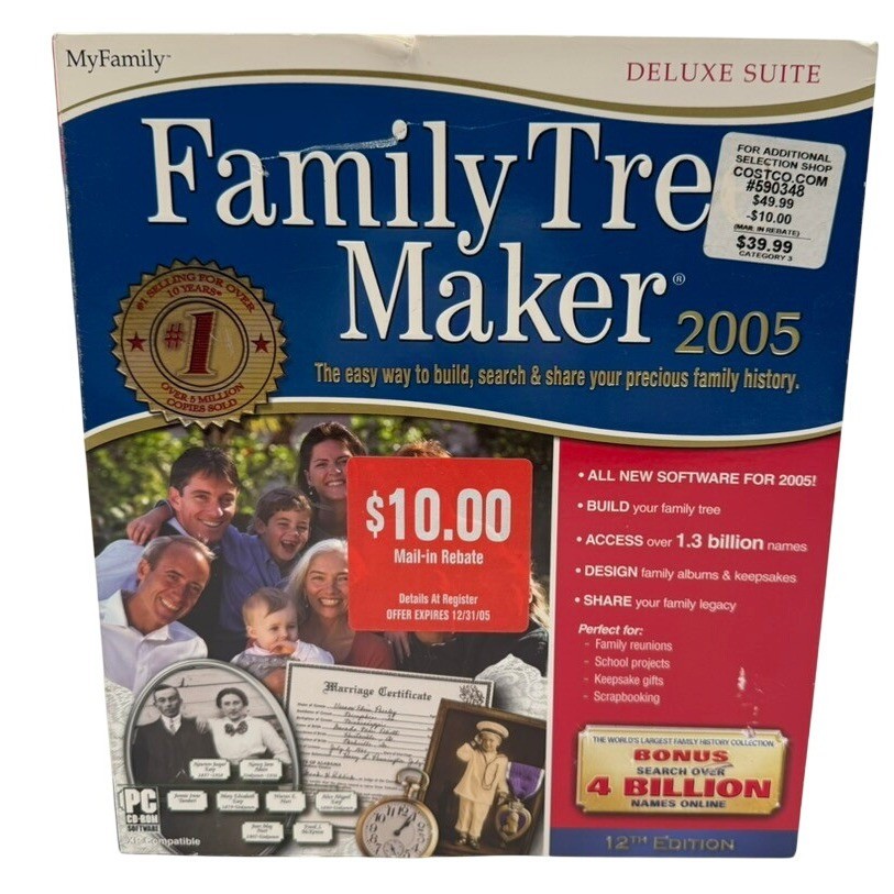 Family Tree Maker 2005 Deluxe Suite 12th Edition PC CD-ROM Genealogy Software