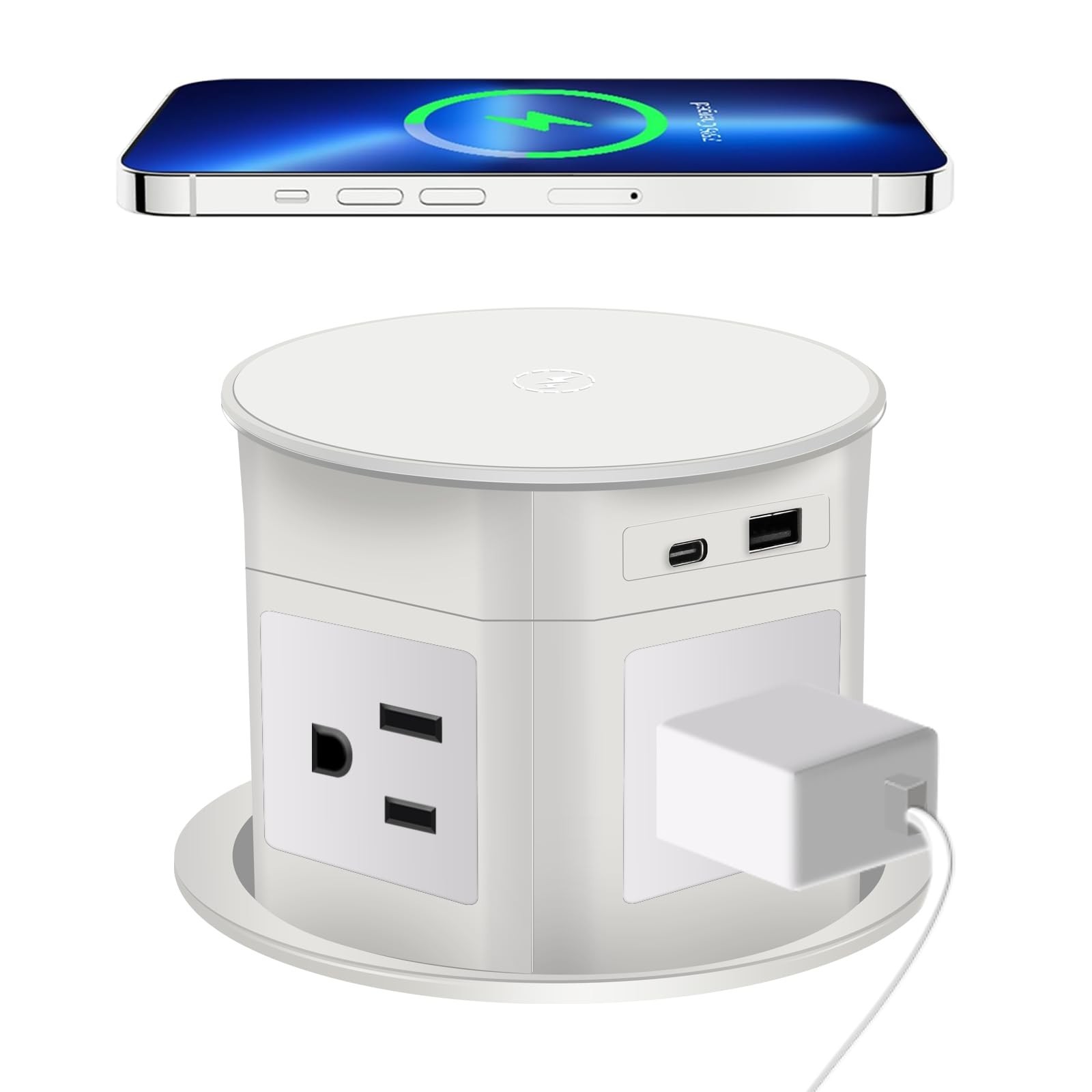 TIANDIGP Pop Up Outlet 4 Outlets 15W Wireless Charger USB-C PD20W White