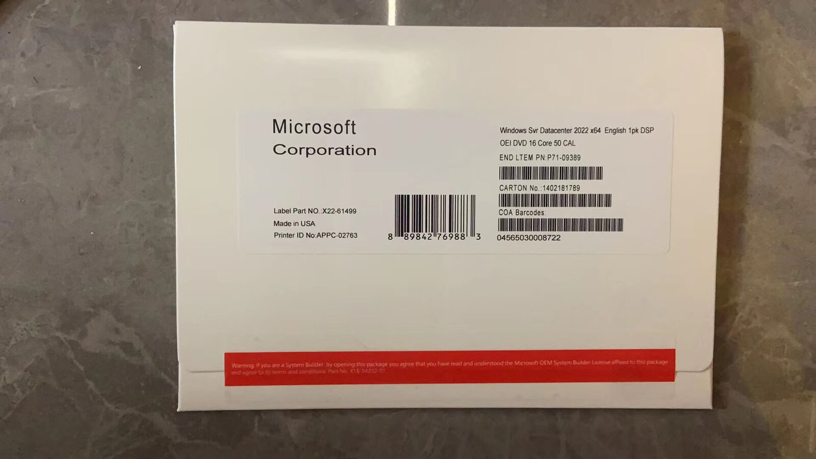 Microsoft Windows Server 2022 Datacenter 16 Core+50 CALs (New Factory Sealed)