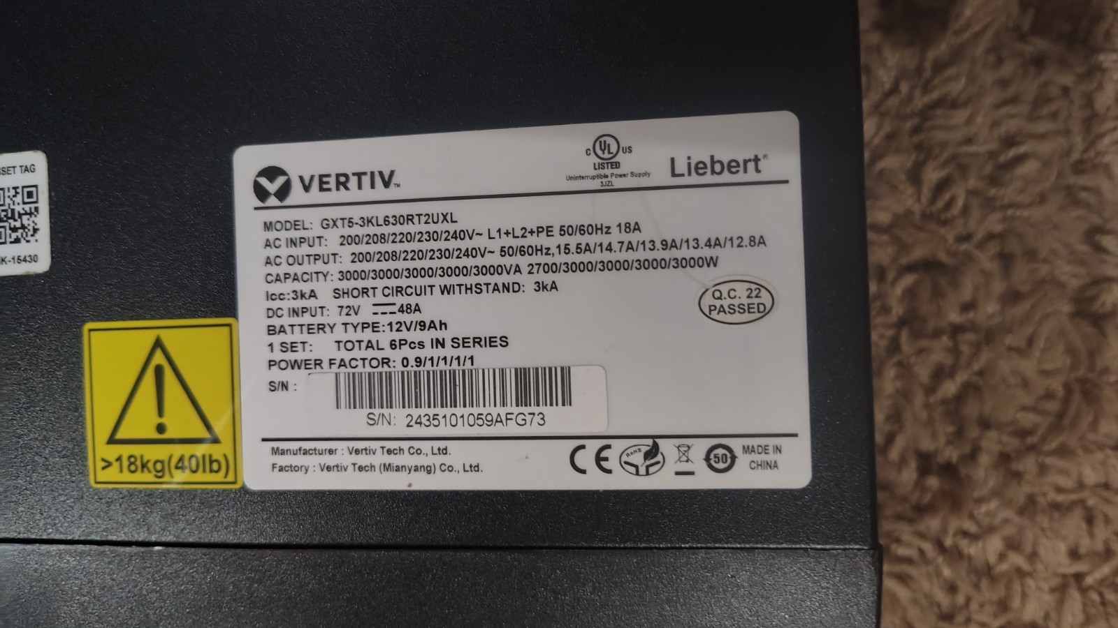 Vertiv Liebert GXT5 - 3kVA 208V Online UPS Rack Mount L6-30P