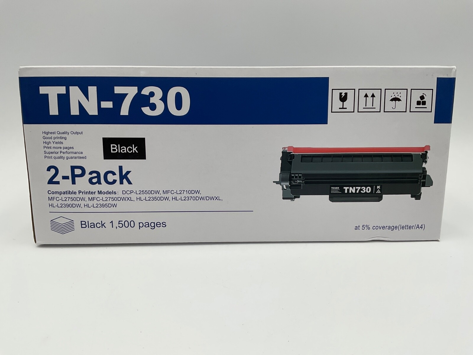 Brother TN730 High-Yield Black Toner Cartridge, TN730 2PK, Replacement generic