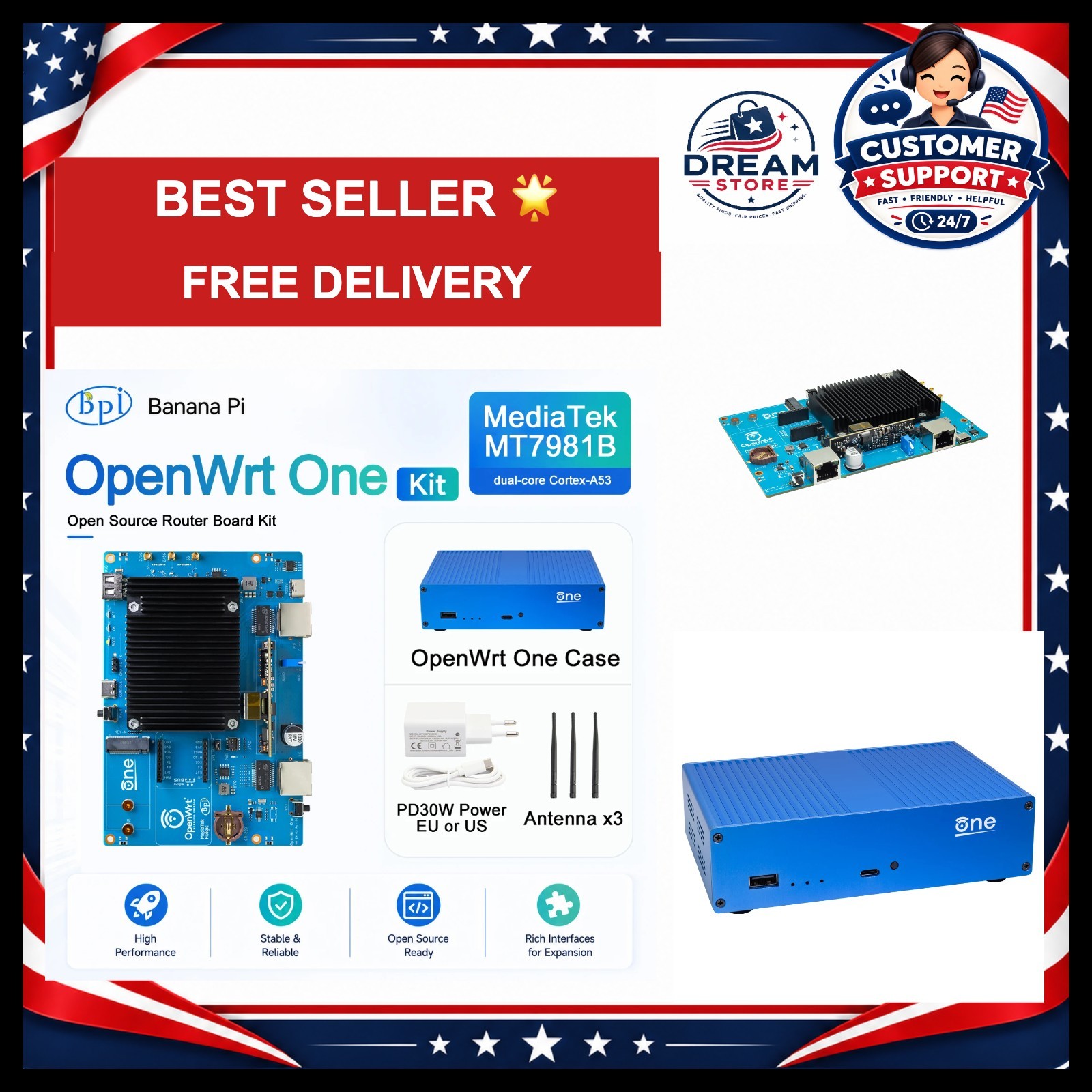 Banana Pi OpenWrt One MediaTek MT7981B 1GB DDR4 2.5GbE RJ45 and Gigabit Ethernet