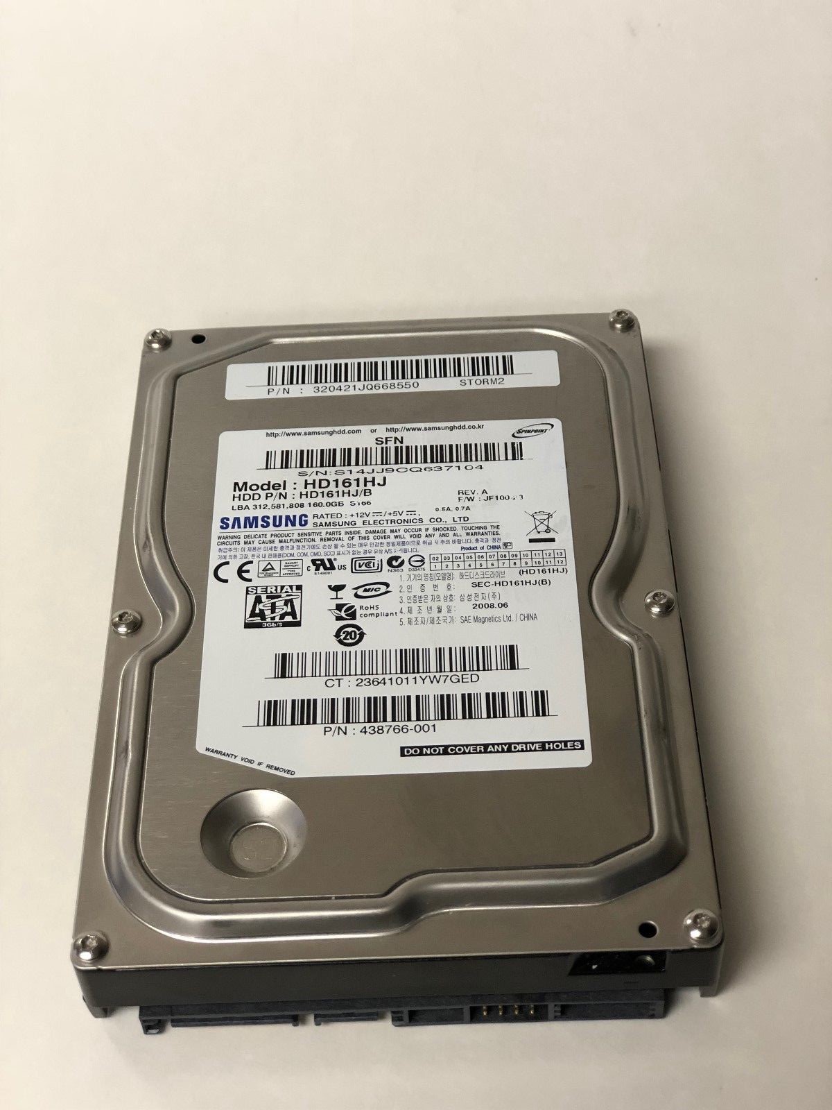 438766-001 SAMSUNG HD161HJ/B 160GB SATA HARD DRIVE