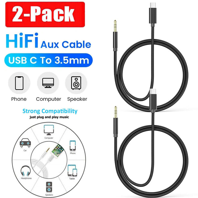 2PCS USB-C Type C to AUX 3.5mm Cable Audio Adapter For iPhone 15/Android Phone